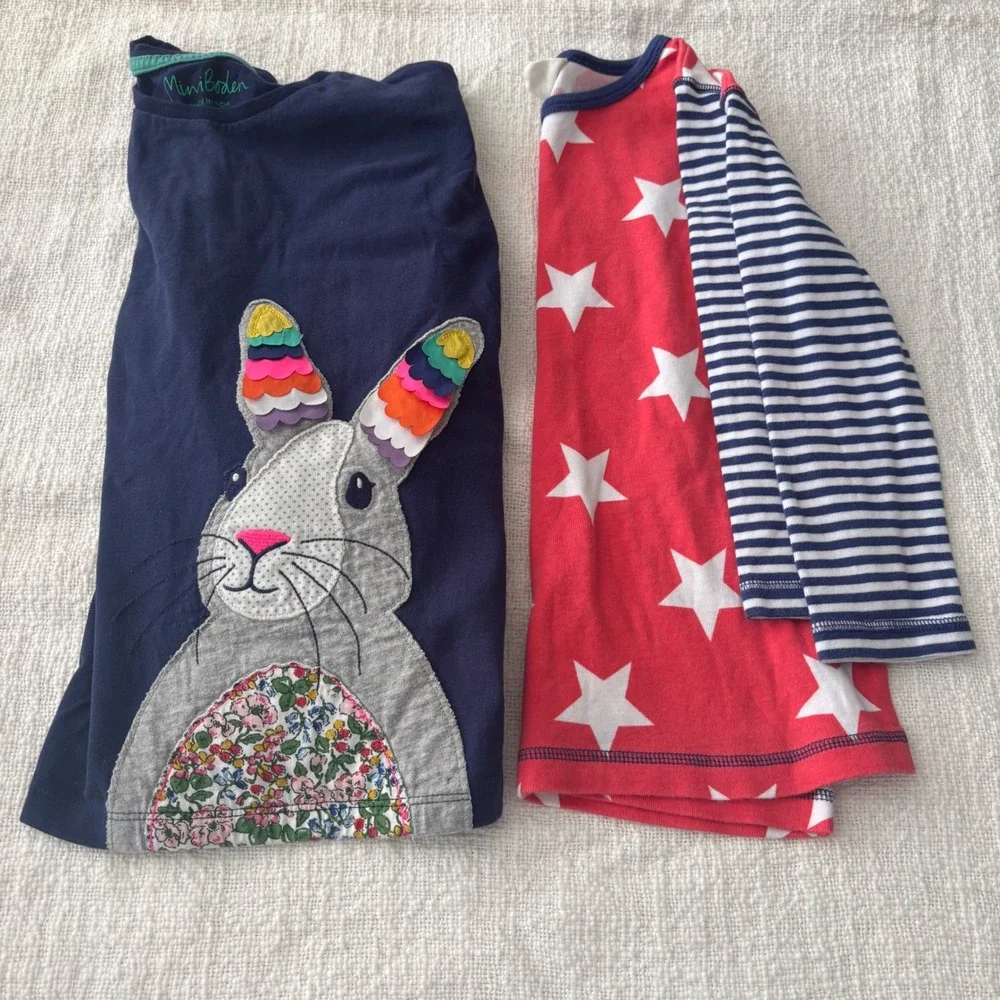Mini Boden Girls Long Sleeve Shirt Bundle Bunny Rainbow Star Stripe Size 7-8Y